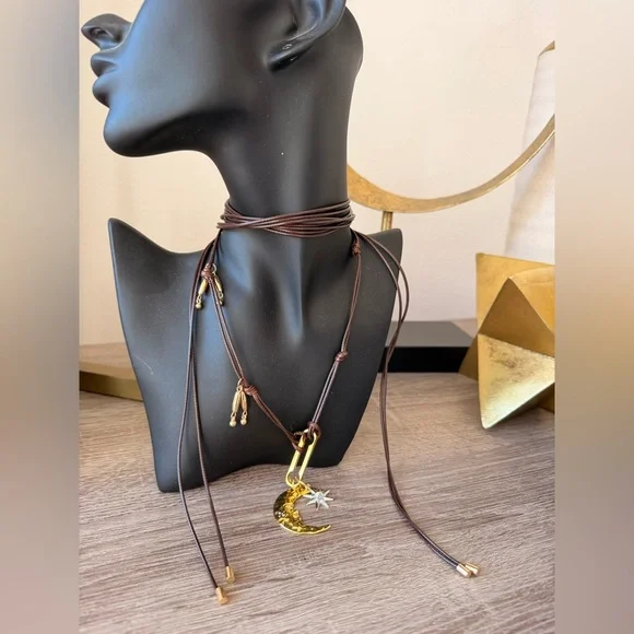 Brown strap moon Necklace N1157 - Picture 4 of 5